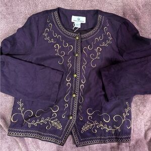 Erin London Deep Purple Jacket with Gold Detailing